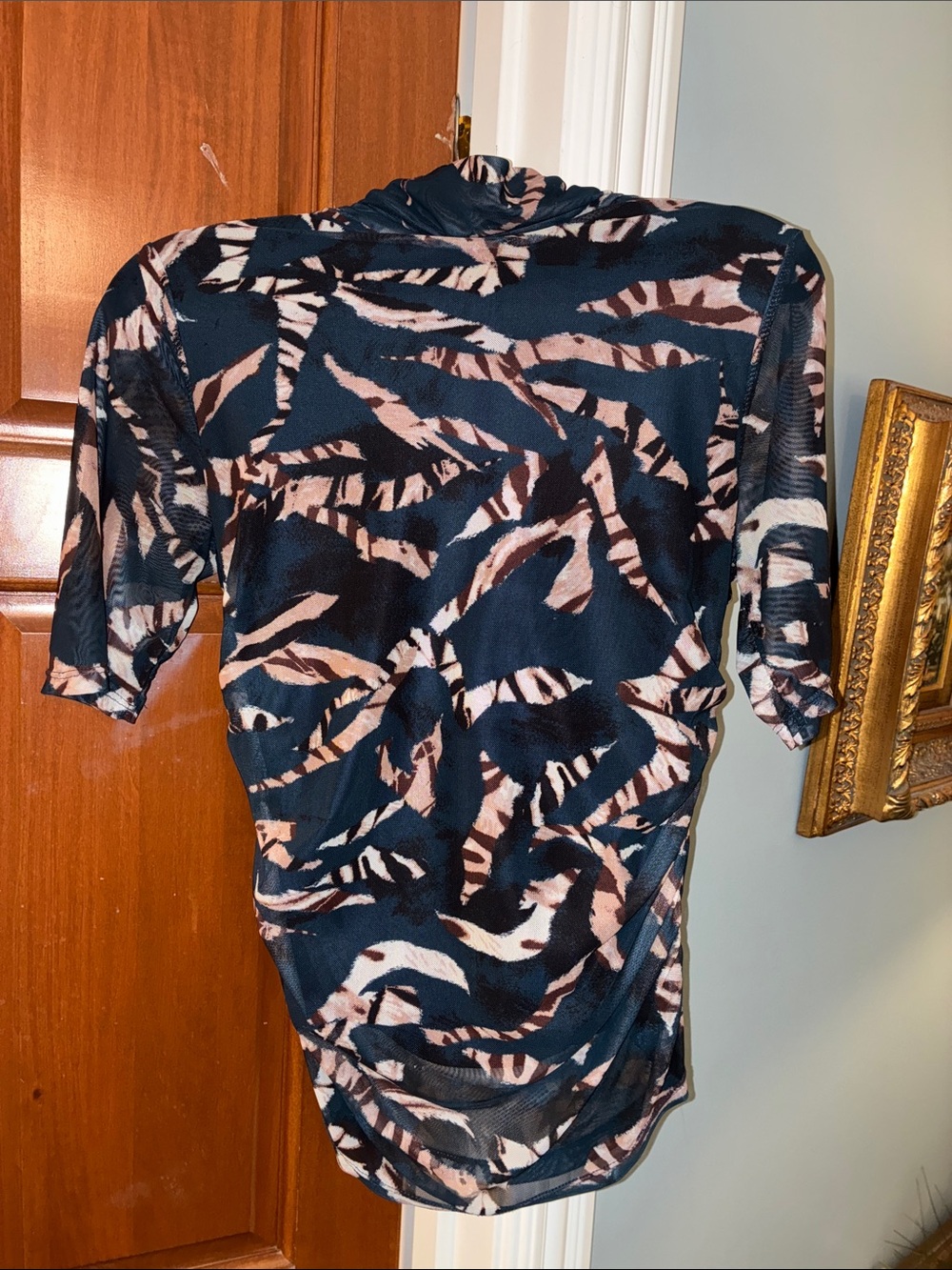 Cable & Gauge Black and Beige Abstract Zebra-Print Blouse